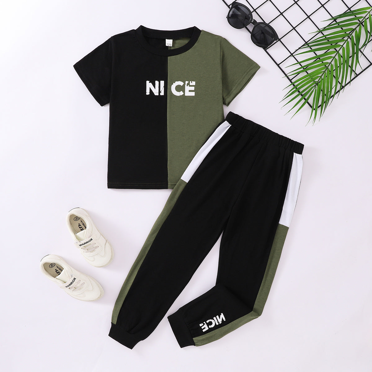 NICE Contrast Tee and Pants Set