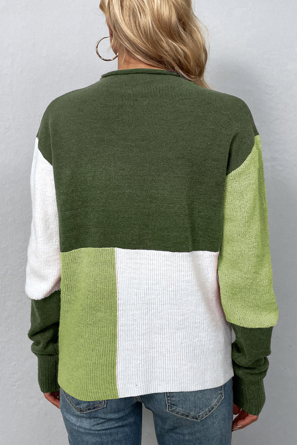 Color Block Round Neck Dropped Shoulder Sweater