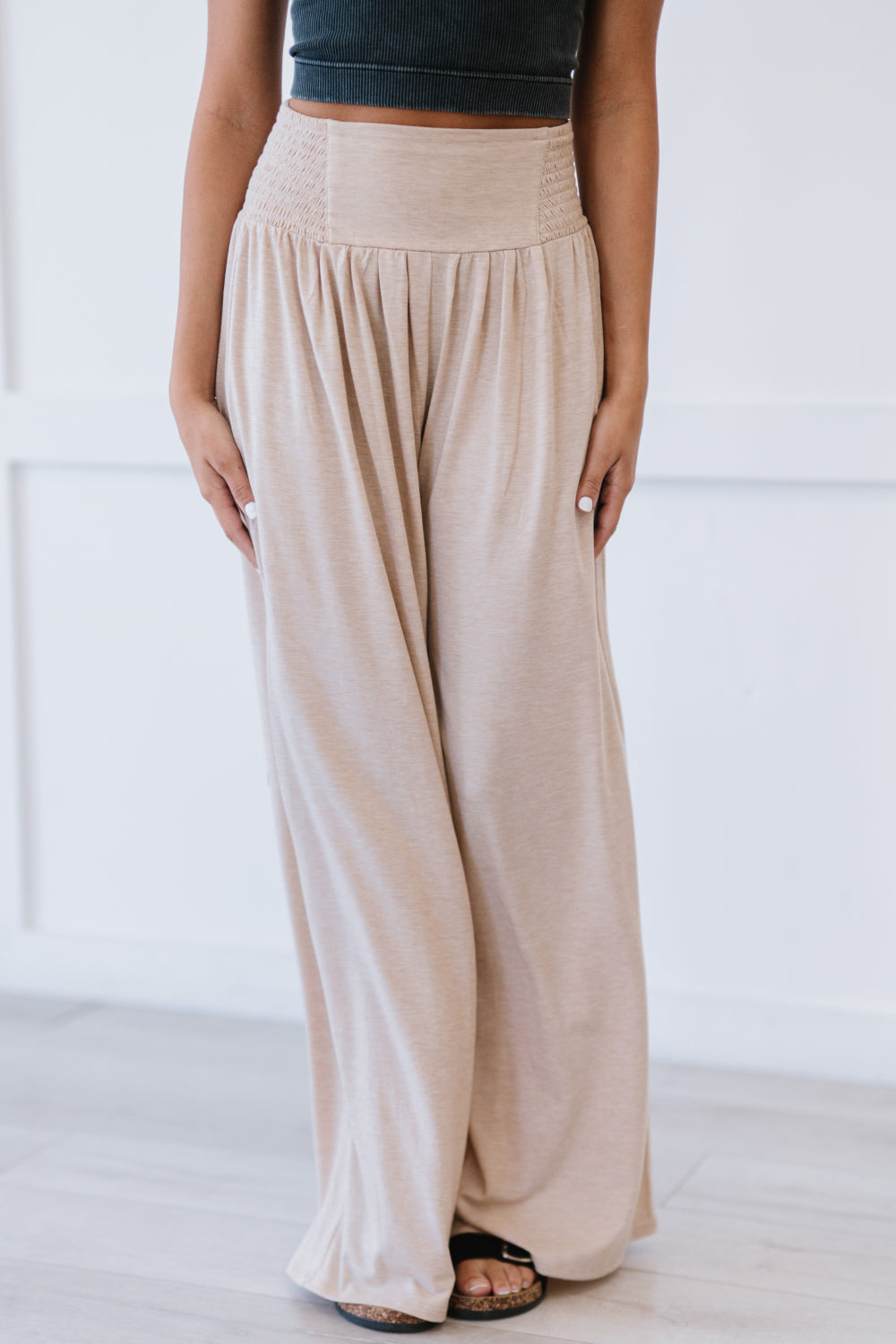 Zenana Easy Breezy Full Size Palazzo Pants in Beige