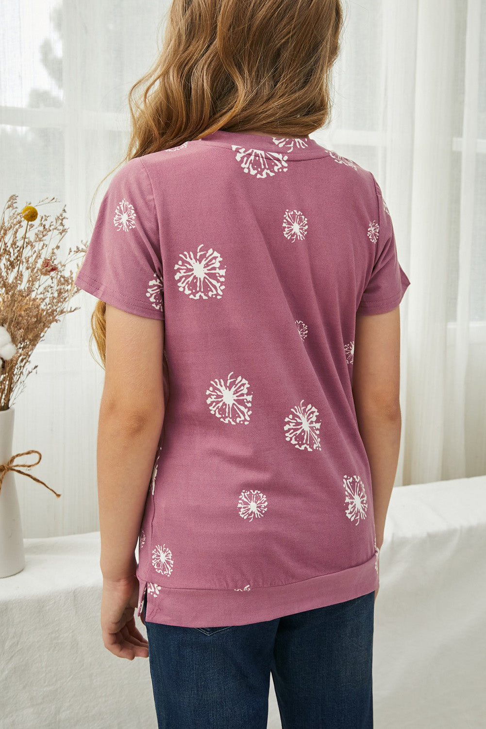 Girls Dandelion Print Round Neck Tee