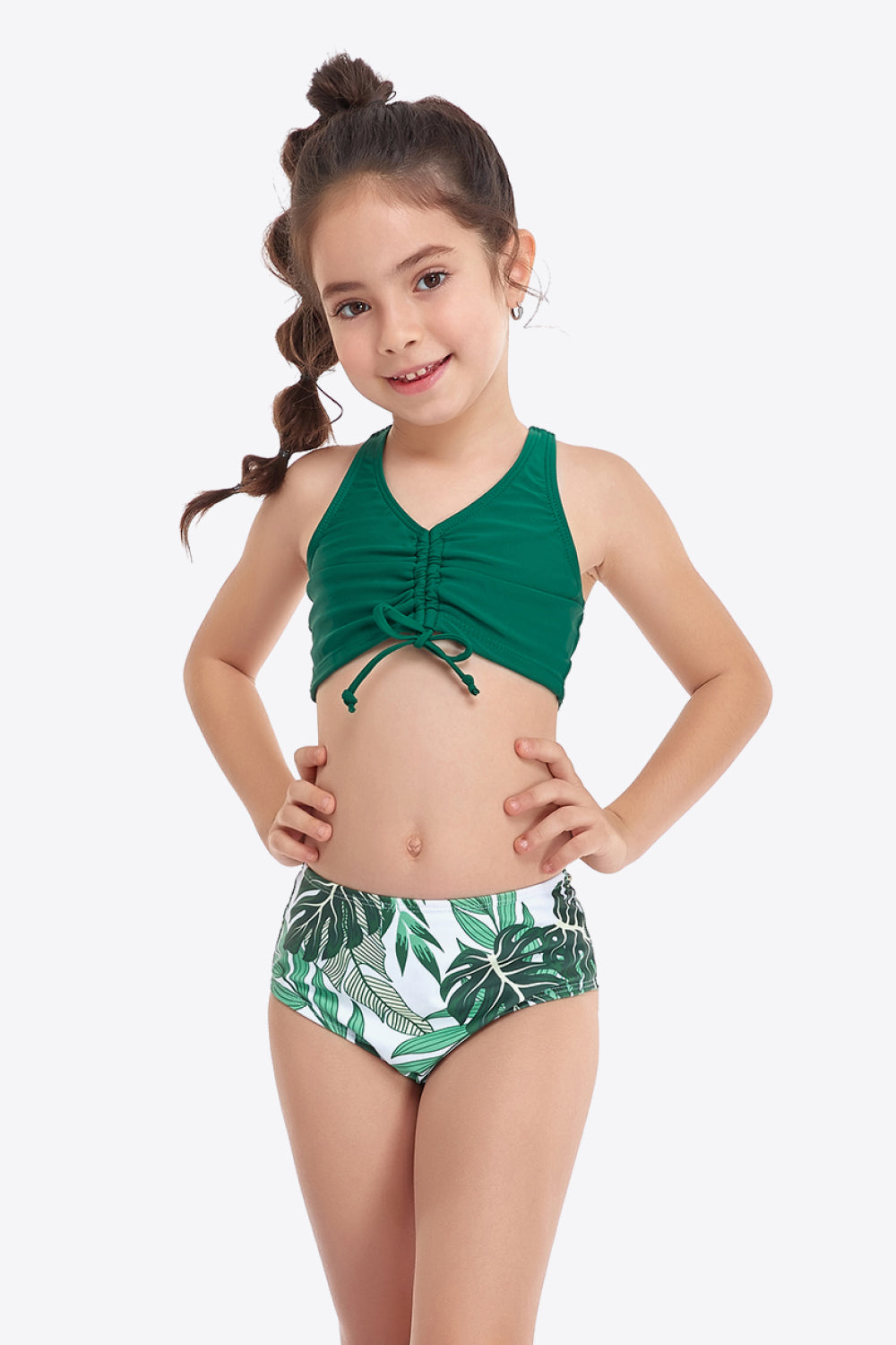 Printed Drawstring Ruched Two-Piece Swim Set