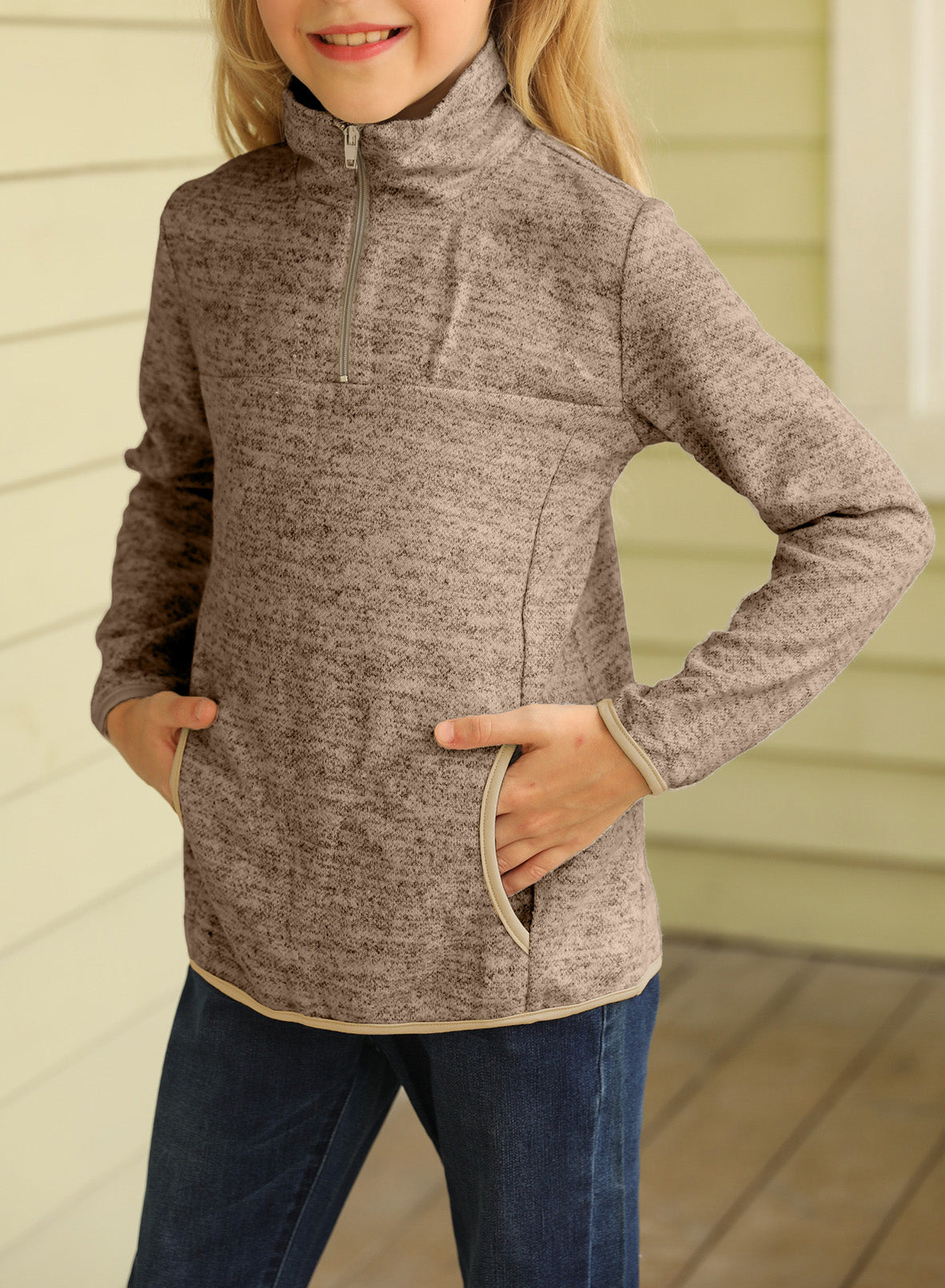 Kids Quarter-Zip Collar Sweatshirt with Kangaroo Pocket