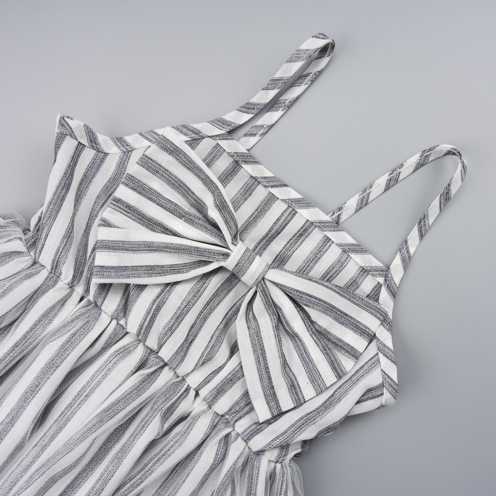 Striped Bow Detail Spaghetti Strap Dress